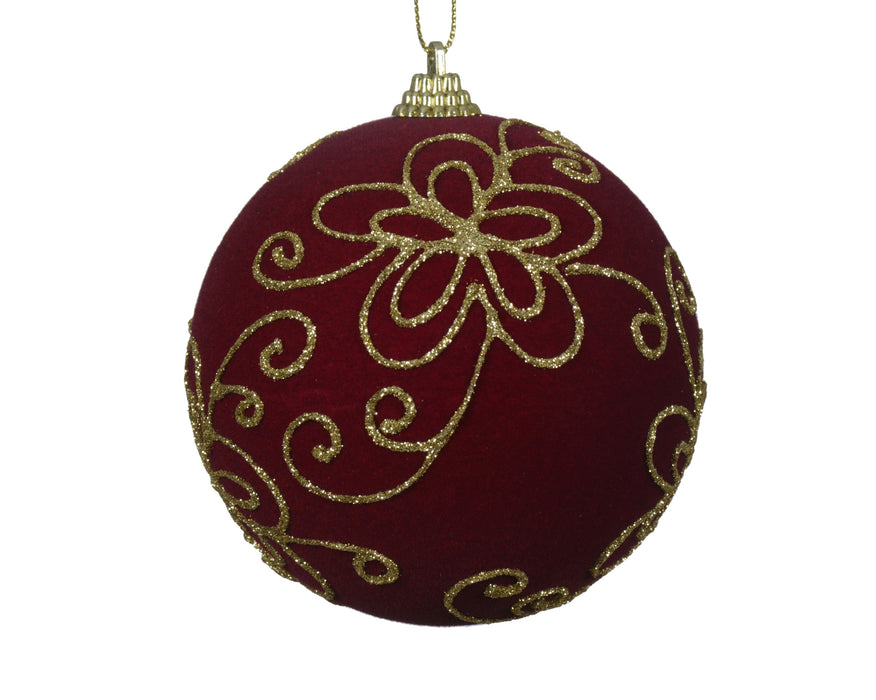 Orn Ball Burgundy with Gold Glitter