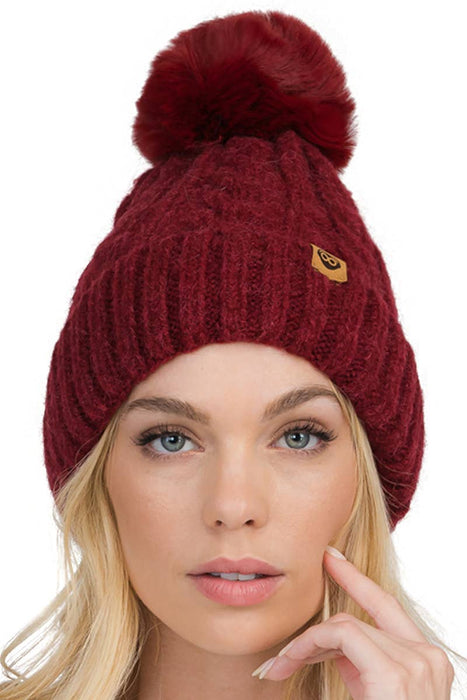 Variegated Cable Knitted Fuzzy Fleece Lined Beanie