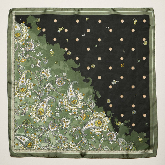 Vintage Paisley Polka Dot Square Scarf | Blue & Olive Elegant Silk-Feel Neck Hair Scarf
