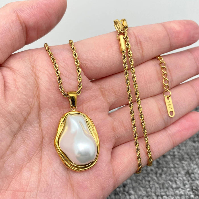 Baroque Pearl 18K Gold Plated SS Twist Chain Necklace - FGS