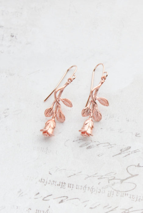 Long Stem Rose Earrings gold