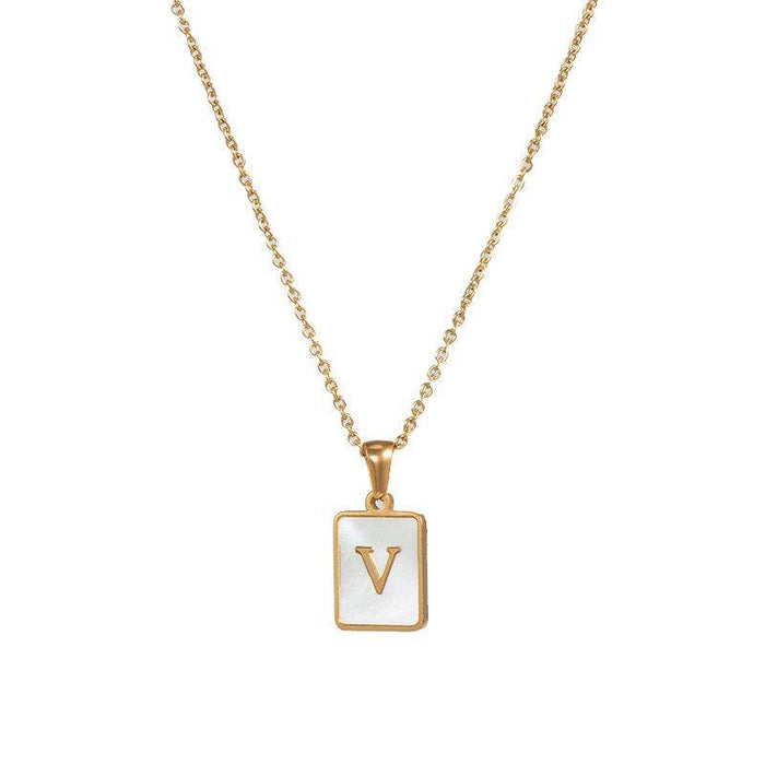 Mio Queena - Square Initial 18K Gold-plated Stainless Steel Necklace: Golden E (including chain)