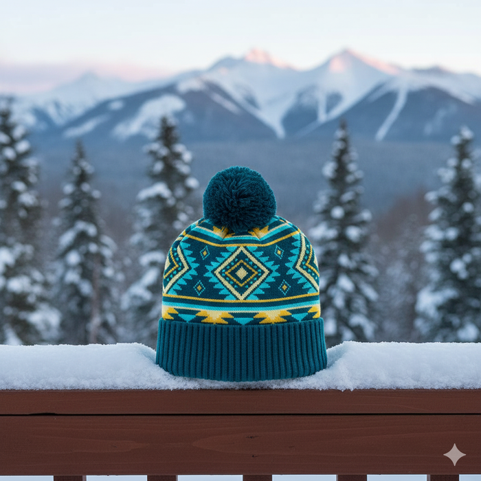Geometric Pattern Pom Knit Beanie Unisex Winter Hat