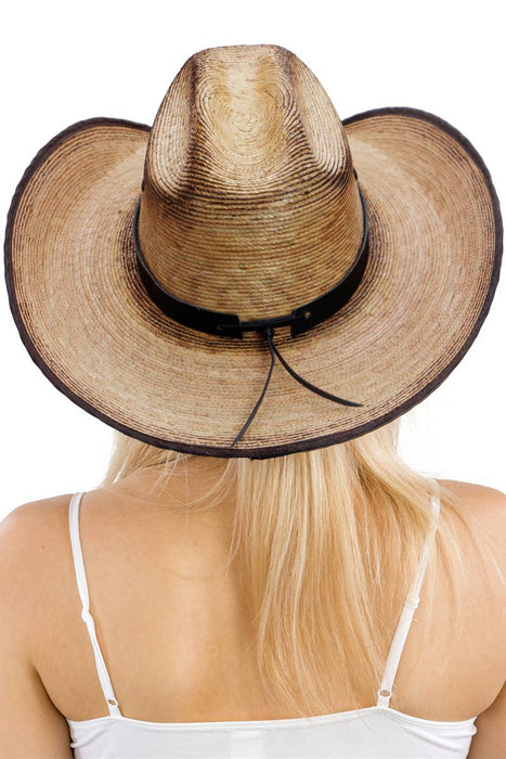 Eyeleted Vintage Burnt Cutter Palm Straw Cowboy Hat