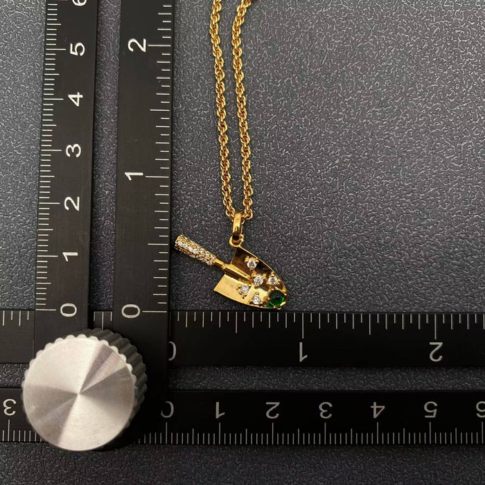 Inlaid CZ 18K Gold Plated Shovel Charm Necklace