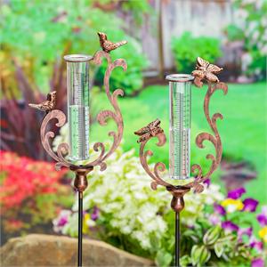 Cottage Garden Rain Gauge, Bronze Pollinator Rain