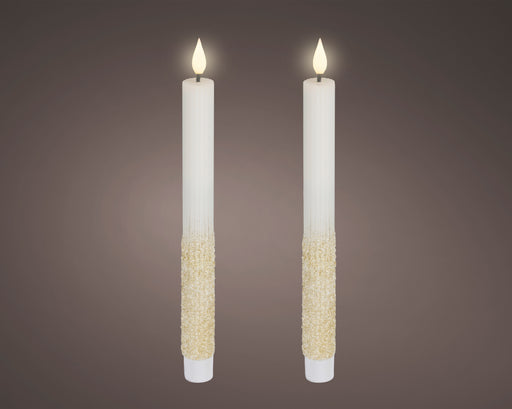 Tapers Off White/Warm White LED Wick 24.5 cm  Pair