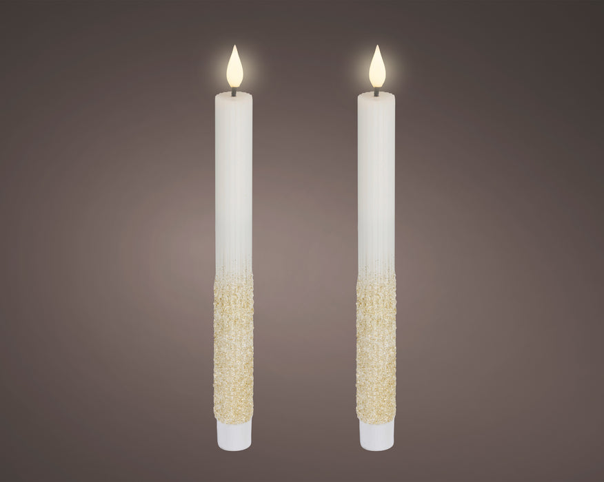 Tapers Off White/Warm White LED Wick 24.5 cm  Pair