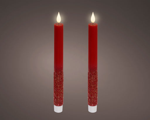 Tapers Dk. Red/Warm White LED Wick 24.5 cm  Pair