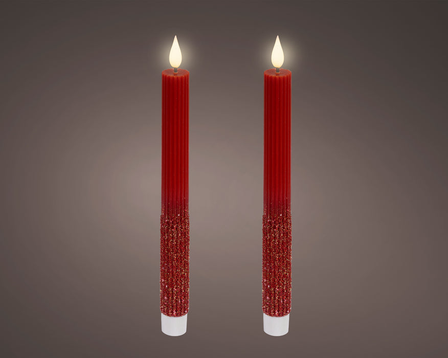 Tapers Dk. Red/Warm White LED Wick 24.5 cm  Pair