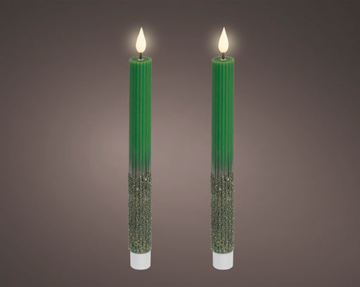 Tapers Emerald/Warm White LED Wick 24.5 cm  Pair
