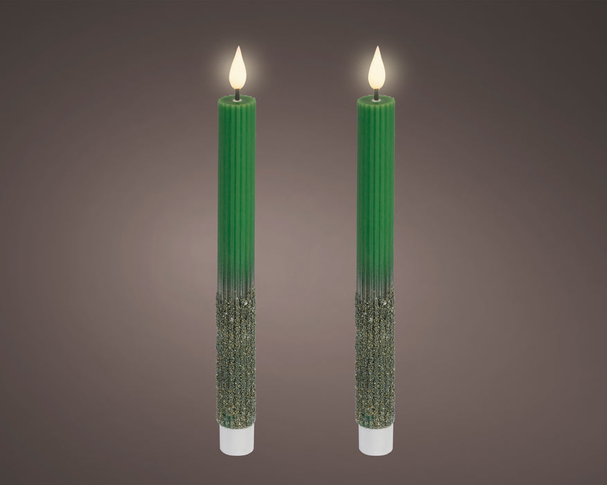 Tapers Emerald/Warm White LED Wick 24.5 cm  Pair