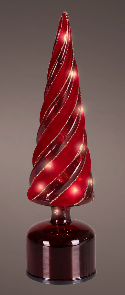 Micro LED Red/Warm White Glass Rotating Tree 33.5 cm