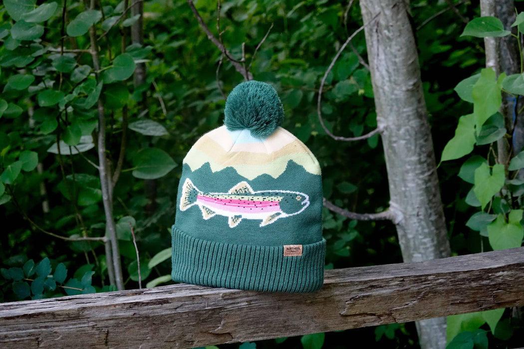 Rainbow Trout Knit Beanie Hat with Pom