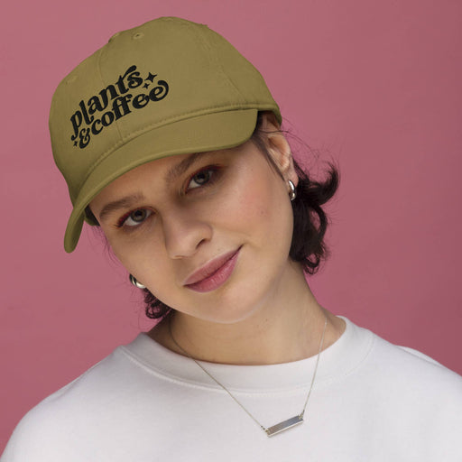 Ball Cap Plants and Coffee Khaki Organic Cotton Embroidered