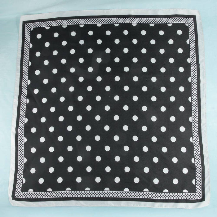 Polka Dot With Dotted Border Print Satin Square Scarf