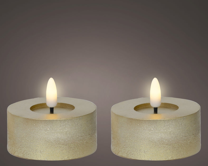 Candle LED Gold/Warm White 7 x 6 cm Tealight Pair