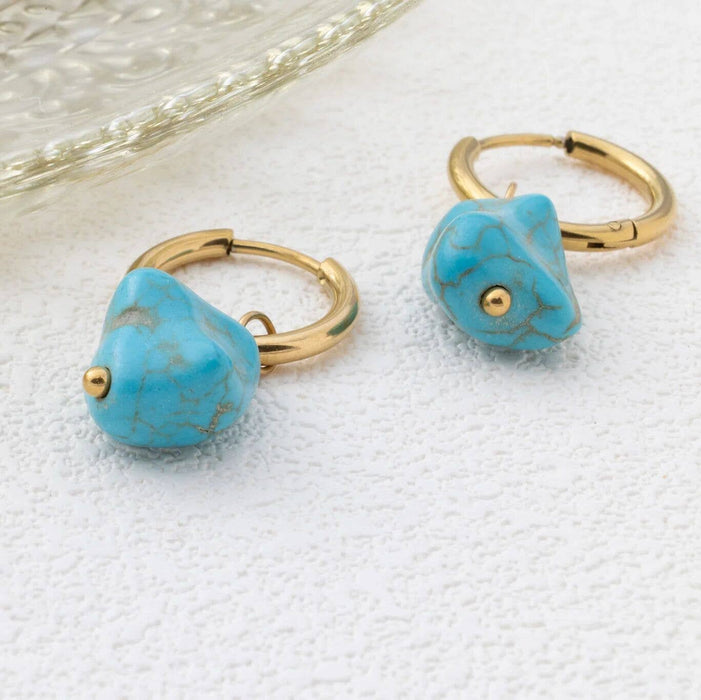 18K Gold PVD Stainless Steel Turquoise Stone Huggie Earrings
