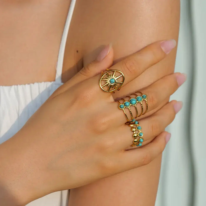 18K Gold Plated Turquoise Open Rings