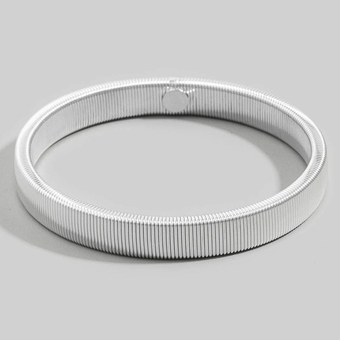 Stainless Steel Wide Ribbed Bangle Bracelet