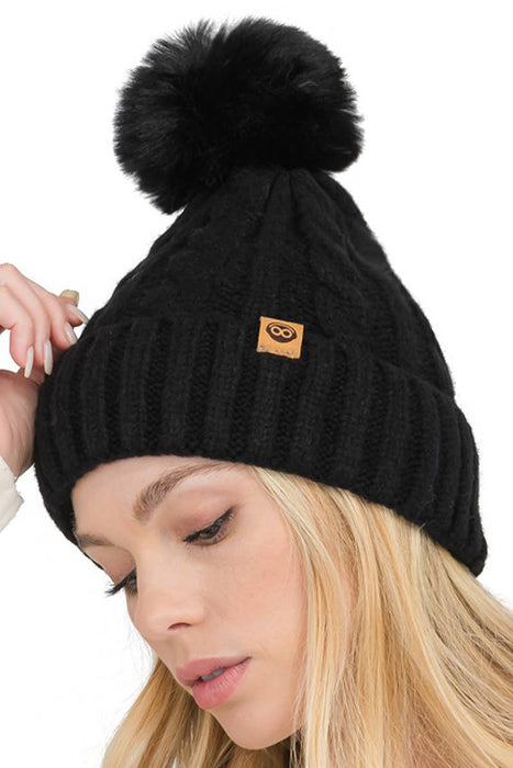 Variegated Cable Knitted Fuzzy Fleece Lined Beanie