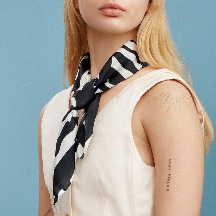 Zebra Print Square Scarf | Neutral Animal Pattern Silk-Feel Fashion Scarf