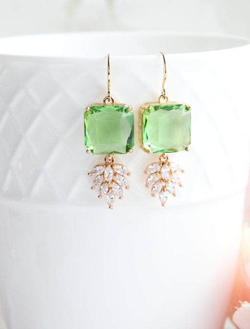 Art Deco Earrings | Leaf Green | Glass Leaf Earrings