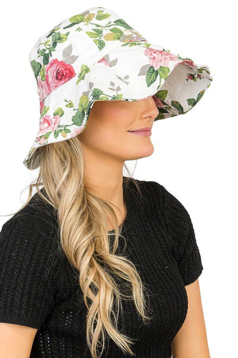 Flower Design Bucket Style Big Brim Both-Side Sun Hat