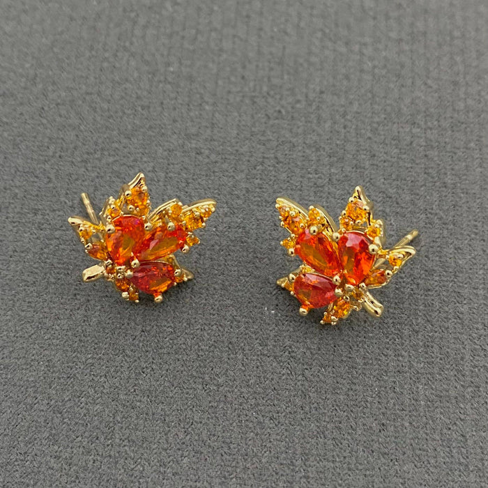 Rhinestone Maple Leaf Earrings
