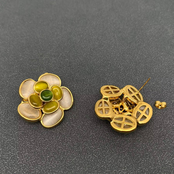18K Gold Plated Stainless Steel Flower Post Earrings - FGS