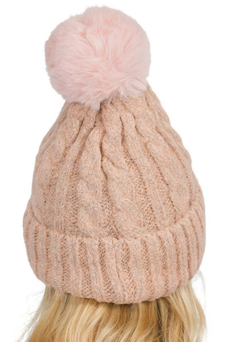 Variegated Cable Knitted Fuzzy Fleece Lined Beanie