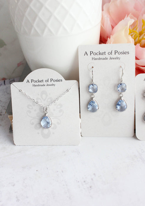 Light Blue Glass Dangle Earrings | Two Jewel Teardrop