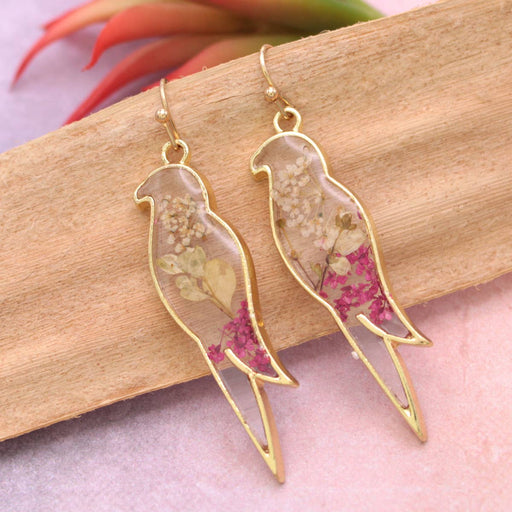Gold Tropical Parrot Dried Flower Earrings