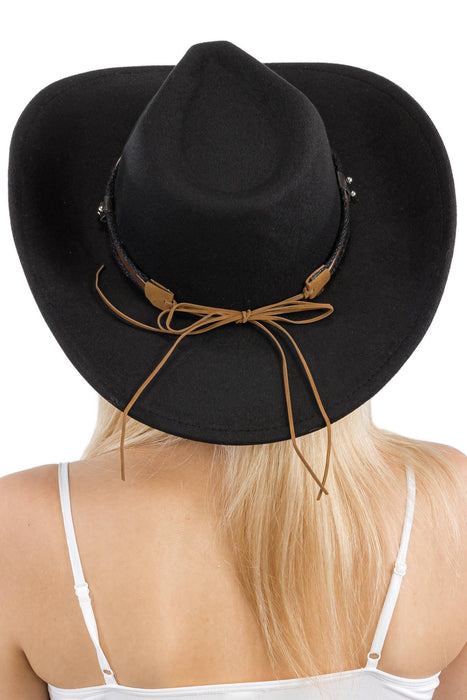 Buffalo Skull Belt Tycoon Retro Faux Wool Felt Cowboy Hat