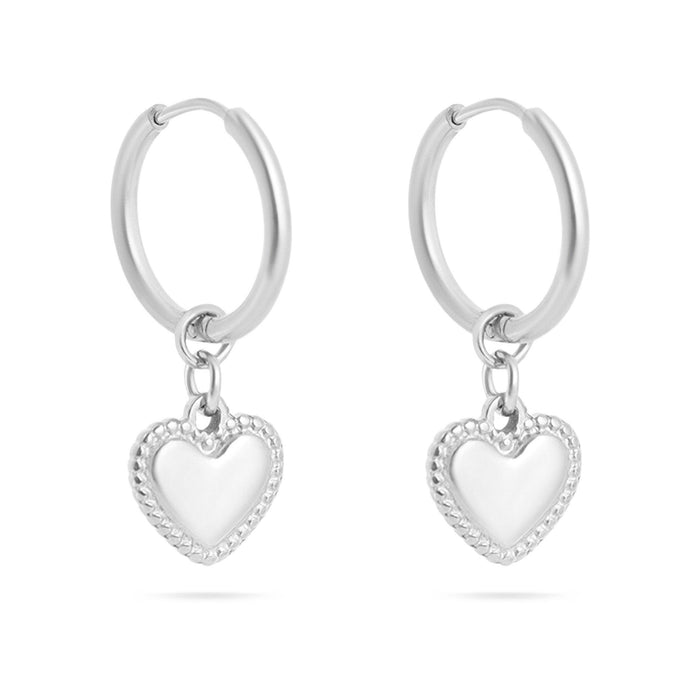 18K Gold PVD Stainless Steel Heart Pendant Hoop Earrings / ERJ0042