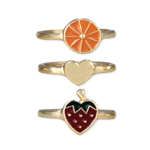 Sweet Love Fruit Heart Gold Ring Set