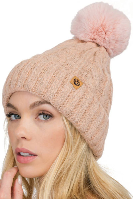 Variegated Cable Knitted Fuzzy Fleece Lined Beanie