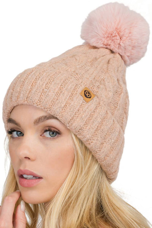 Variegated Cable Knitted Fuzzy Fleece Lined Beanie