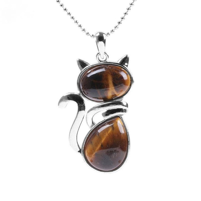 Natural Stone Cat-shaped Pendant Necklace - CS