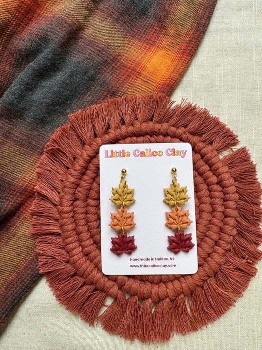 Triple Leaf Dangles | Polymer Clay Earrings 