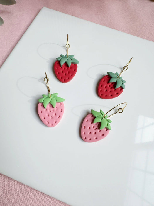 Strawberry Hoops | Polymer Clay Earrings