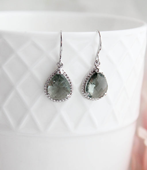 Modern Glass Drop Earrings | Smoke Grey and Silver Earrings