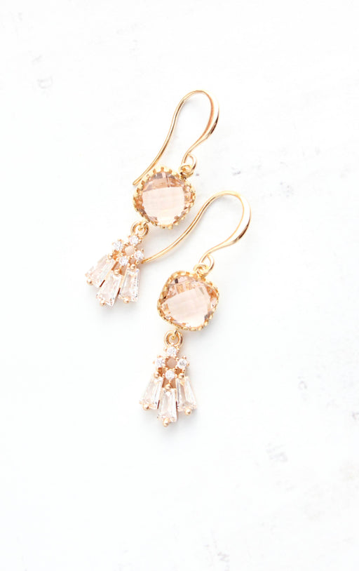 Art Deco Fan Earrings | Sparkling Glass | Peach Blush