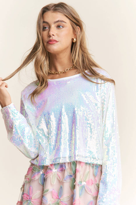 Sequins Box Body Long Sleeve Crop Top