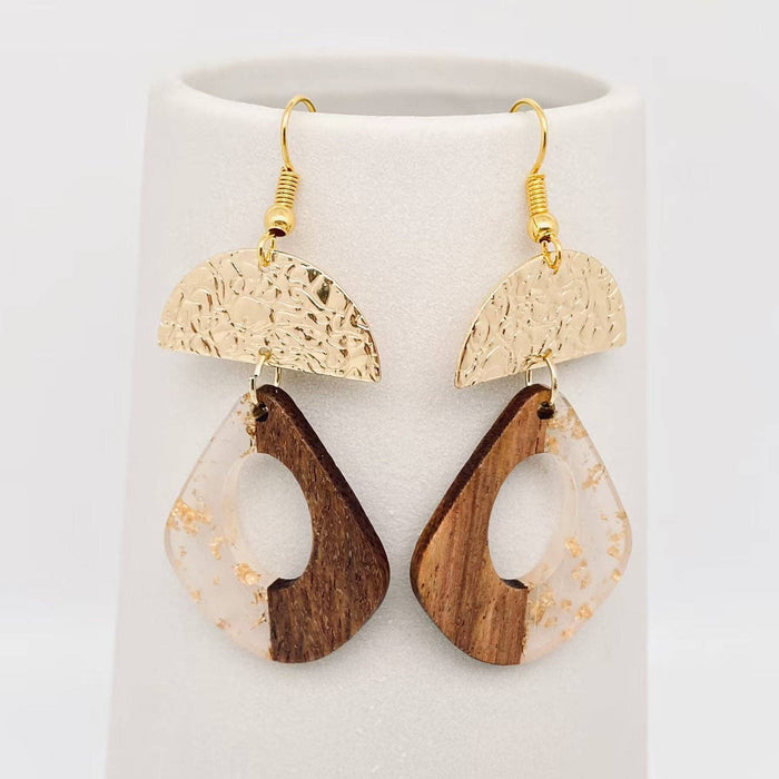 Geometric Shape Resin Wooden Stick Dangle Earrings