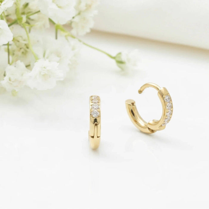 14K Gold Filled PLUS CZ Stone Huggie Earrings
