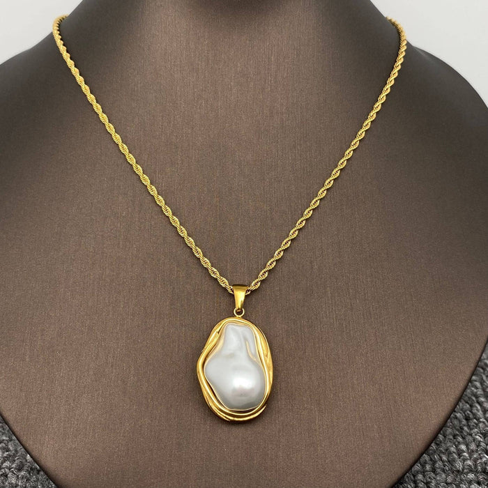 Baroque Pearl 18K Gold Plated SS Twist Chain Necklace - FGS