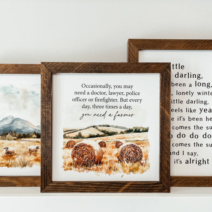 Three Times A Day You Need A Farmer Framed Wood Sign