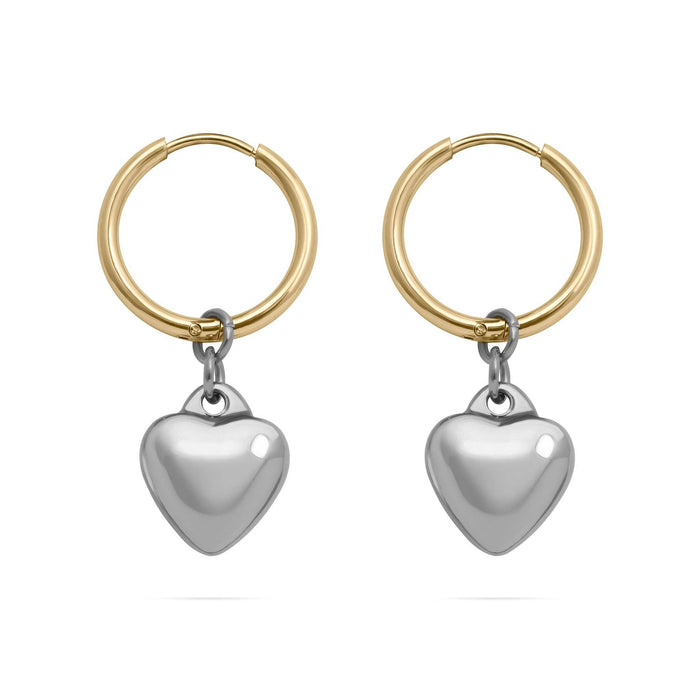 18K Gold Stainless Steel Mixed Metal Heart Charm Earrings