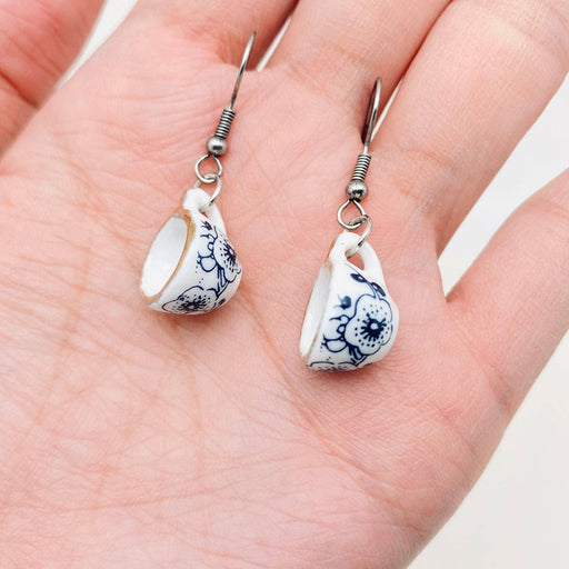 Ceramics Tea Cup Design Charm Dangle Earrings